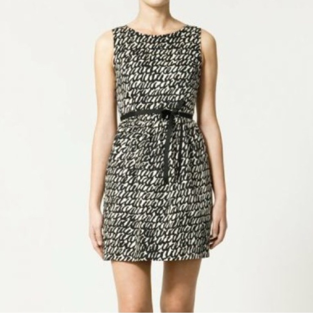 Zara Scribble Print Black & White Sheath Dress